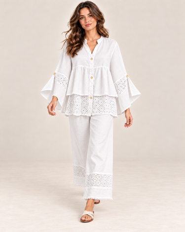 PATTERNED HEM LINEN BLOUSE