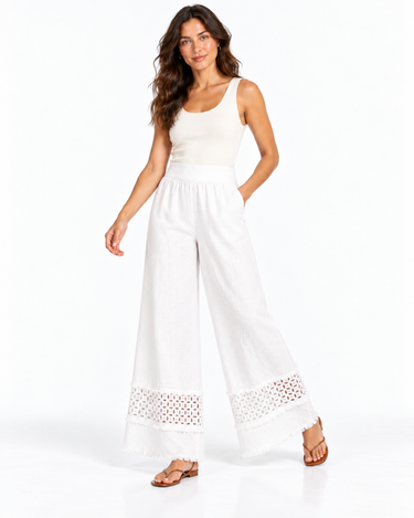PATTERNED HEM LINEN PANTS