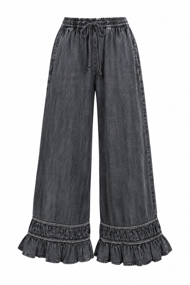FLARE RUFFLE HEM PANTS