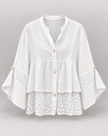 PATTERNED HEM LINEN BLOUSE