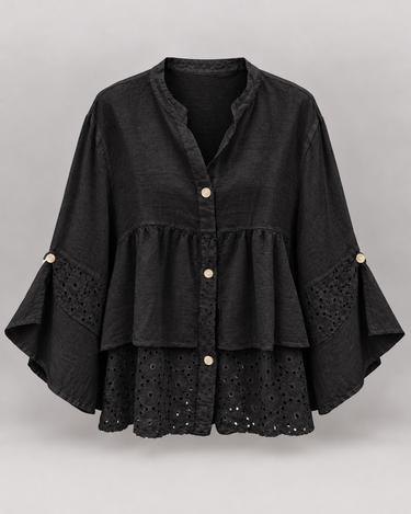 PATTERNED HEM LINEN BLOUSE